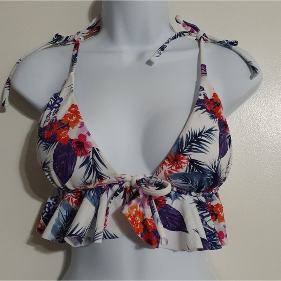 Swimsuits For All Floral Tie-Front Ruffle Triangle Bikini Top 4 NWT - Picture 8 of 8